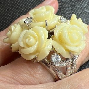 Rarities sterling silver white zircon rose bouquet ring by Carol Brodie